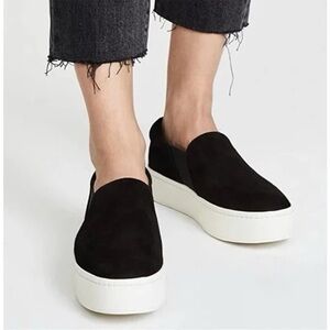 Vince Warren Pony Hair Slip On in Black with White Platform, size 6.5